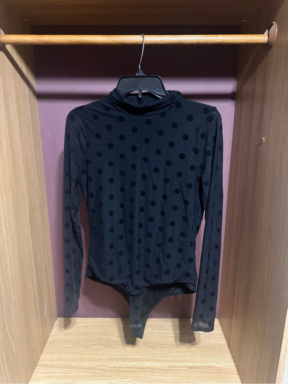 Ember Black Sheer Polka Dot Mock Neck Bodysuit Size XL